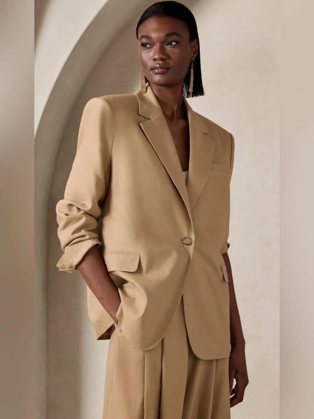 NWT Banana Republic Camel Tan Lena Relaxed Linen Blend Women’s Blazer XXL